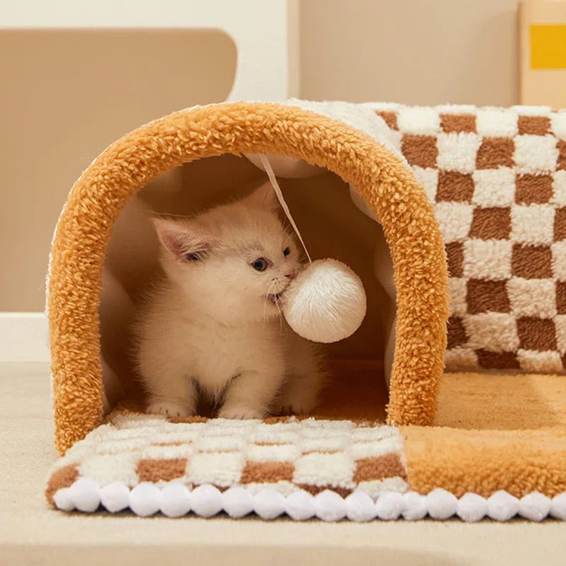 2-in-1 Plush Cat Tunnel Bed™ — Endless Play and Snuggly Comfort All Year Round